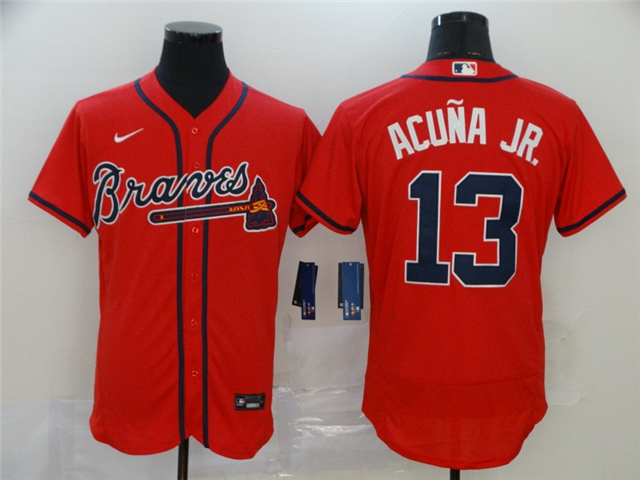 Atlanta Braves #13 Ronald Acuna Jr. Red Flex Base Jersey - Click Image to Close