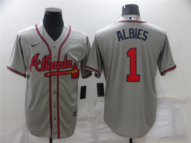 Atlanta Braves #1 Ozzie Albies Gray Cool Base Jersey - Click Image to Close