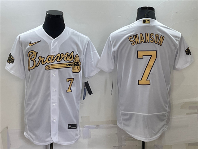 Atlanta Braves #7 Dansby Swanson White 2022 MLB All-Star Game Flex Base Jersey - Click Image to Close