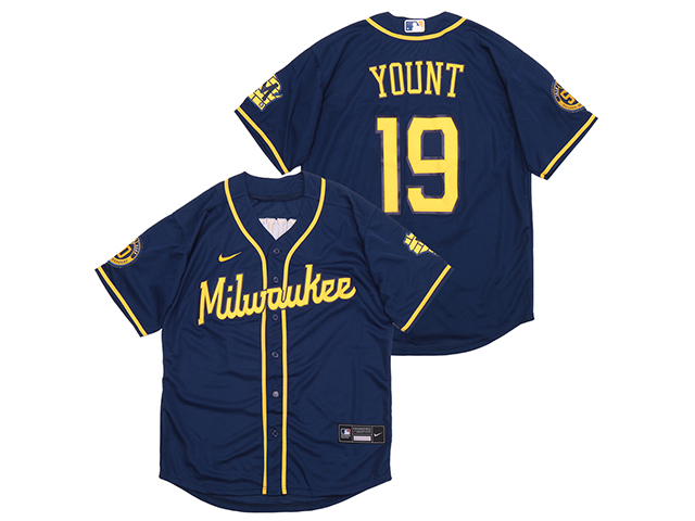 Milwaukee Brewers #19 Robin Yount Navy Cool Base Jersey - Click Image to Close