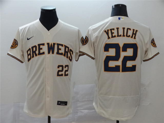 Milwaukee Brewers #22 Christian Yelich Cream Flex Base Jersey - Click Image to Close