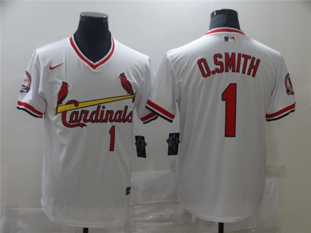 St. Louis Cardinals #1 Ozzie Smith Vintage White Jersey - Click Image to Close