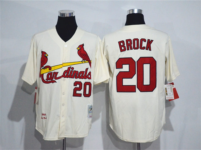 St. Louis Cardinals #20 Lou Brock 1967 Throwback Cream Jersey - Click Image to Close
