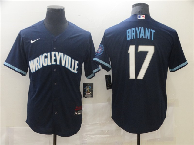 Chicago Cubs #17 Kris Bryant Navy 2021 City Connect Cool Base Jersey - Click Image to Close