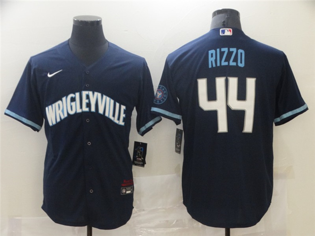 Chicago Cubs #44 Anthony Rizzo Navy 2021 City Connect Cool Base Jersey - Click Image to Close