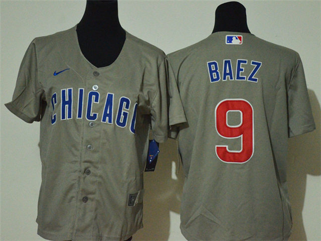 Youth Chicago Cubs #9 Javier Baez Gray Cool Base Jersey - Click Image to Close