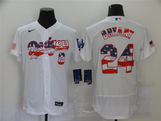 Los Angeles Dodgers #8/24 Kobe Bryant White USA Flag Fashion 2020 Flex Base Jersey - Click Image to Close