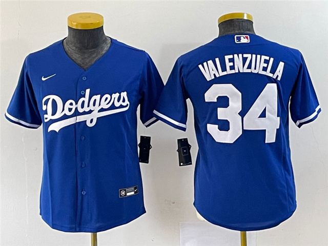 Youth Los Angeles Dodgers #34 Fernando Valenzuela Royal Blue Cool Base Jersey - Click Image to Close