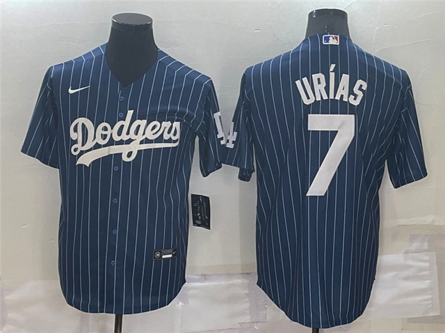 Los Angeles Dodgers #7 Julio Urias Blue Pinstripe Cool Base Jersey - Click Image to Close