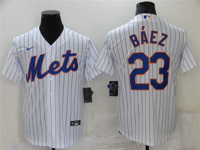New York Mets #23 Javier Baez White Cool Base Jersey - Click Image to Close