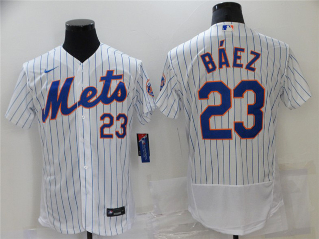New York Mets #23 Javier Baez White Flex Base Jersey - Click Image to Close