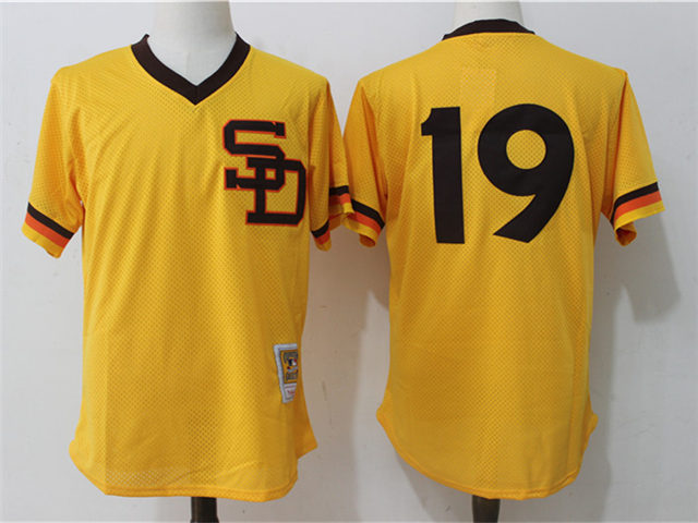 San Diego Padres #19 Tony Gwynn 1982 Gold Cooperstown Mesh Batting Practice Jersey - Click Image to Close
