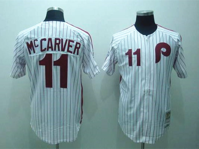 Philadelphia Phillies #11 Tim McCarver 1976 Throwback White Stripe Jersey - Click Image to Close