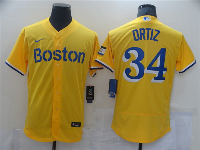 Boston Red Sox #34 David Ortiz Gold With Name 2021 City Connect Flex Base Jersey - Click Image to Close