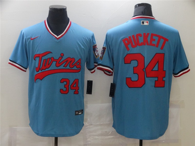 Minnesota Twins #34 Kirby Puckett Vintage Light Blue Jersey - Click Image to Close