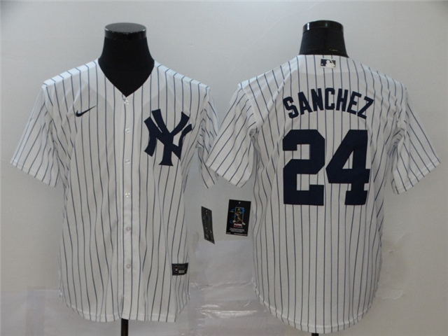 New York Yankees #24 Gary Sanchez White Cool Base Jersey - Click Image to Close