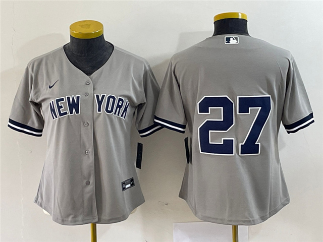 Womens New York Yankees #27 Giancarlo Stanton Gray Without Name Cool Base Jersey - Click Image to Close