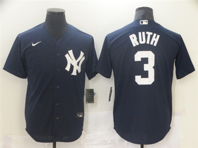 New York Yankees #3 Babe Ruth Navy Cool Base Jersey - Click Image to Close