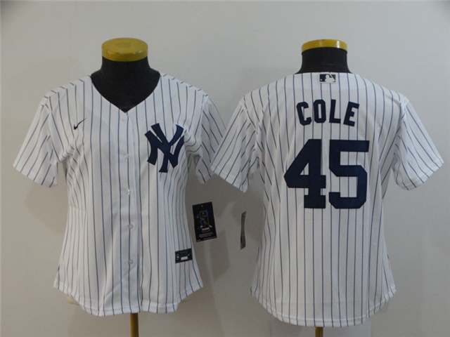 Women's New York Yankees #45 Gerrit Cole White Cool Base Jersey - Click Image to Close