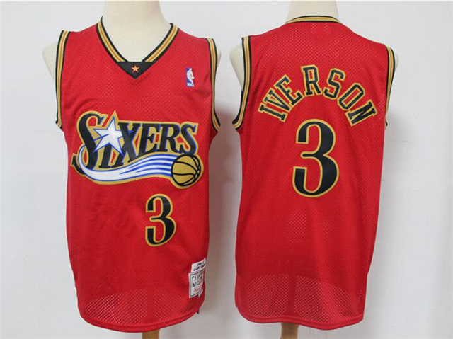 Philadelphia 76ers #3 Allen Iverson Red Hardwood Classics Jersey - Click Image to Close