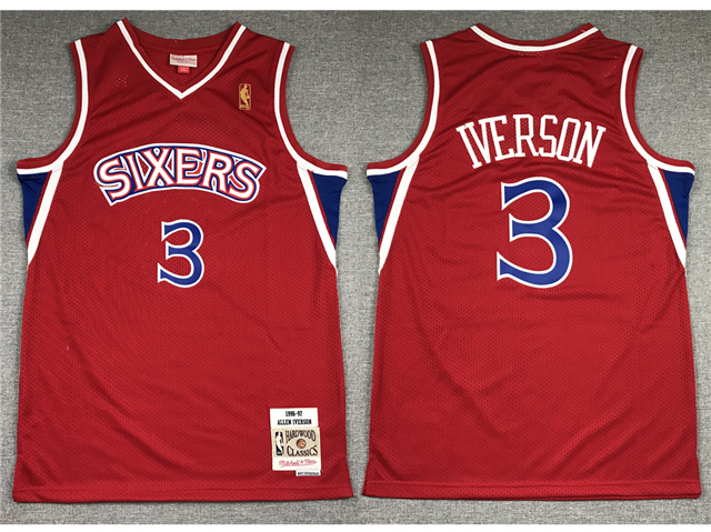 Philadelphia 76ers #3 Allen Iverson 1996-97 Red Hardwood Classics Jersey - Click Image to Close