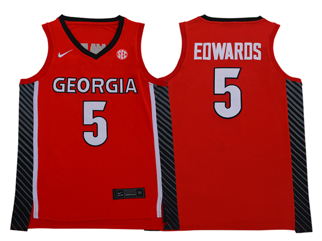 Georgia Bulldogs #5 Anthony Edwards Red College Basketball Jersey - Click Image to Close