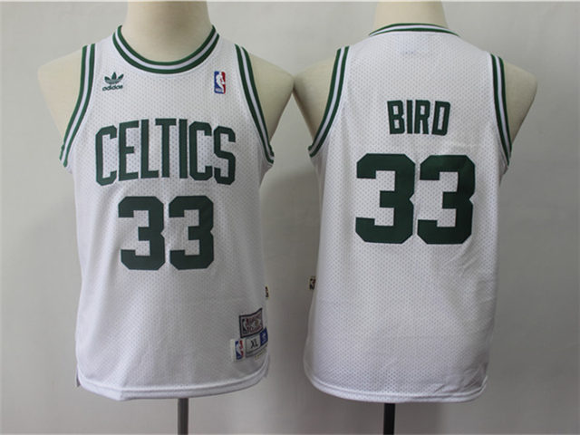 Youth Boston Celtics #33 Larry Bird White Hardwood Classics Jersey - Click Image to Close