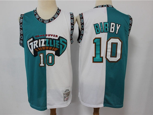 Vancouver Grizzlies #10 Mike Bibby Split Teal&White Hardwood Classic Jersey - Click Image to Close