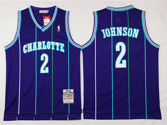 Charlotte Hornets #2 Larry Johnson Purple Hardwood Classic Jersey ...