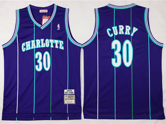 Charlotte Hornets #30 Dell Curry Purple Hardwood Classic Jersey ...