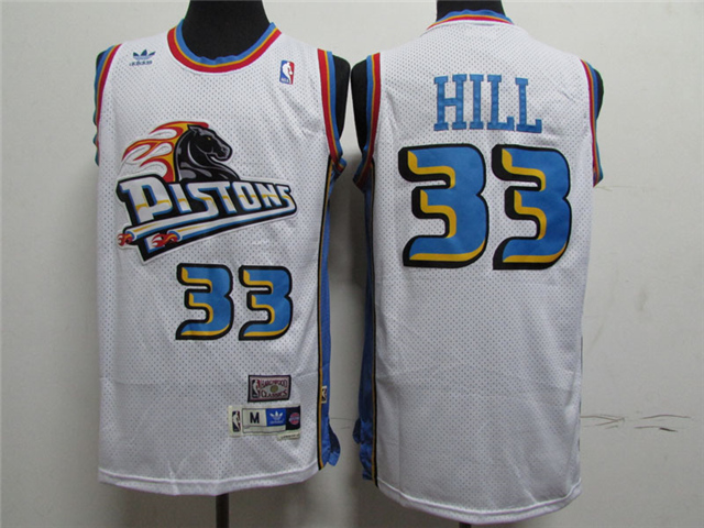 Detroit Pistons #33 Grant Hill White Hardwood Classics Jersey - Click Image to Close