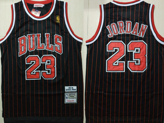 Chicago Bulls #23 Michael Jordan 1997-98 Black Stripe Hardwood Classics Jersey - Click Image to Close
