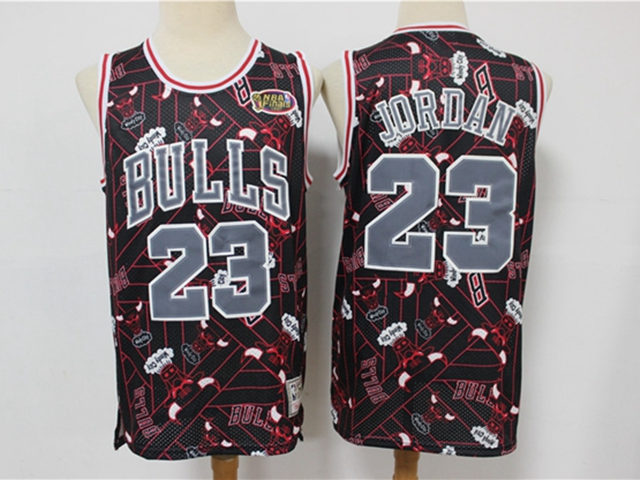 Chicago Bulls #23 Michael Jordan Black Printing Tear Up Pack M&N Swingman Jersey - Click Image to Close