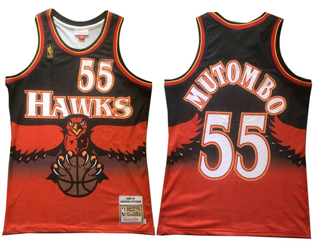 Atlanta Hawks #55 Dikembe Mutombo Red Hardwood Classics Jersey ...