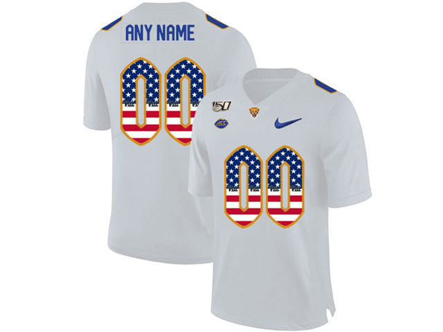NCAA Pittsburgh Panthers Custom #00 White Printed Usa Flag College Football Jersey - Click Image to Close