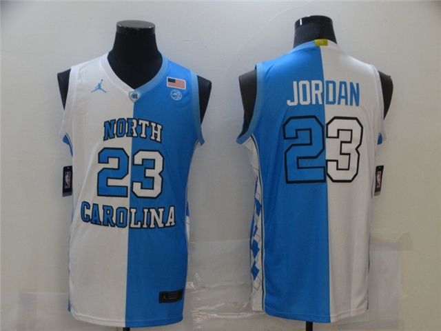 North Carolina Tar Heels #23 Michael Jordan Split Light Blue/White College Basketball Jersey - Click Image to Close