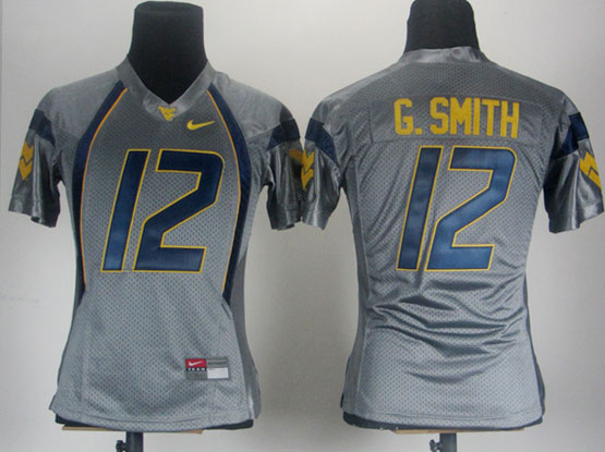 Women's NCAA West Virginia Mountaineers #12 Geno Smith Gray Jersey - Click Image to Close