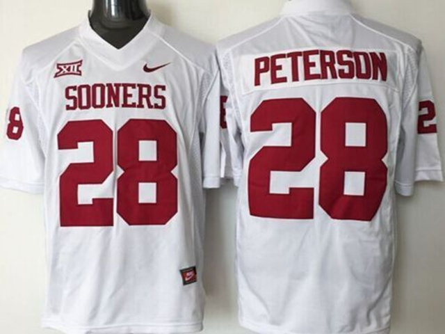 NCAA Oklahoma Sooners #28 Adrian Peterson White College Football Jersey - Click Image to Close