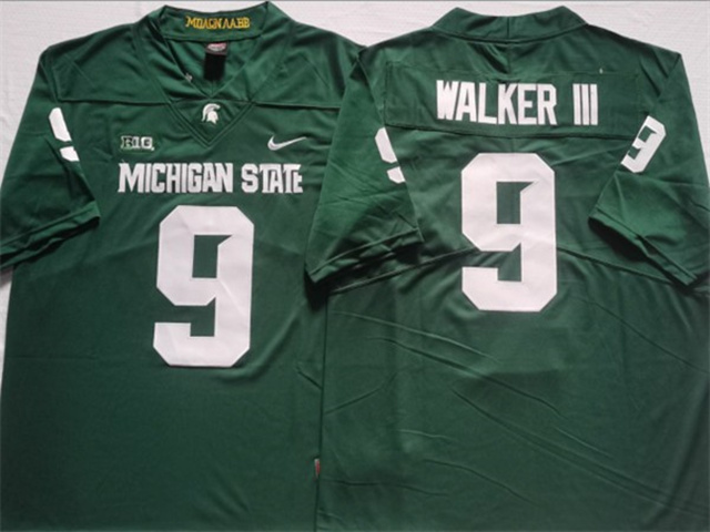 NCAA Michigan State Spartans #9 Kenneth Walker III Green College Football Jersey - Click Image to Close