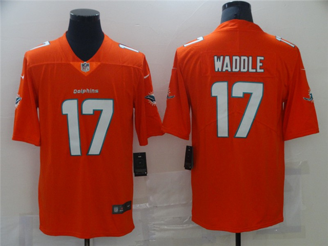 Miami Dolphins #17 Jaylen Waddle Orange Vapor Limited Jersey - Click Image to Close