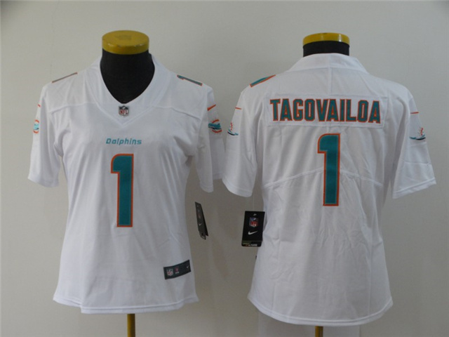 Women's Miami Dolphins #1 Tua Tagovailoa White Vapor Limited Jersey - Click Image to Close