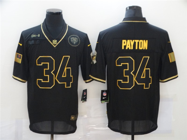 Chicago Bears #34 Walter Payton 2020 Black Gold Salute To Service Limited Jersey - Click Image to Close