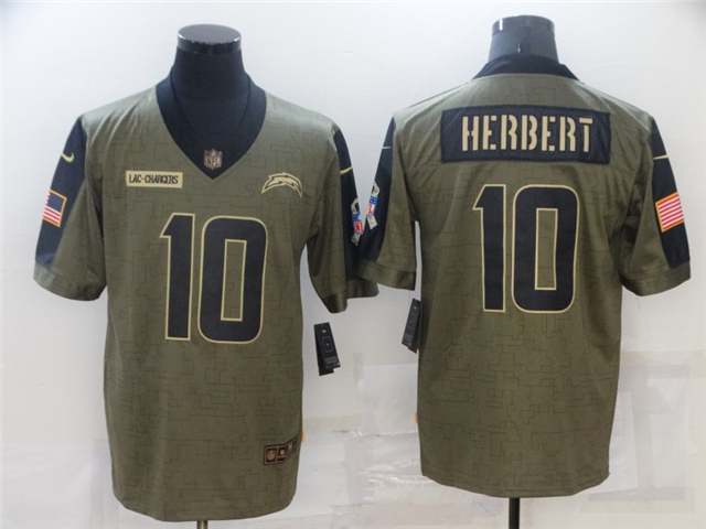 Los Angeles Chargers #10 Justin Herbert 2021 Olive Salute To Service Limited Jersey - Click Image to Close