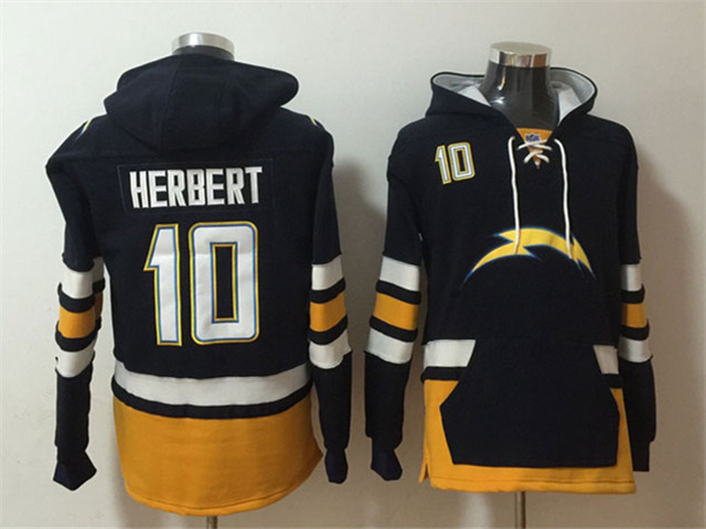 Los Angeles Chargers #10 Justin Herbert Black Pocket Pullover Hoodie Jersey - Click Image to Close
