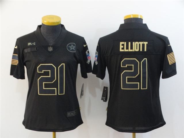 Dallas Cowboys #21 Ezekiel Elliott 2020 Women's Black Salute To Service Limited Jersey - Click Image to Close