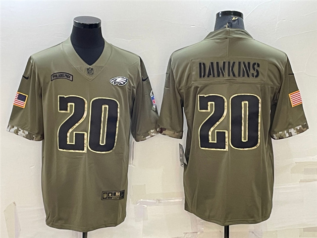 Philadelphia Eagles #20 Brian Dawkins 2022 Olive Salute To Service Limited Jersey - Click Image to Close