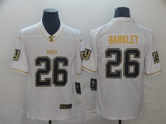 New York Giants #26 Saquon Barkley White Golden 100th Vapor Limited Jersey - Click Image to Close