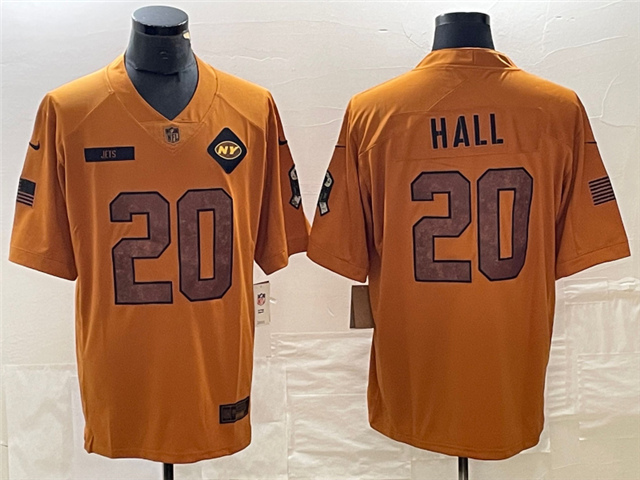 New York Jets #20 Breece Hall 2023 Brown Salute To Service Limited Jersey - Click Image to Close