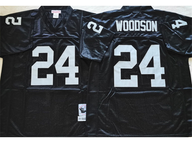 Oakland Raiders #24 Charles Woodson Throwback Black Jersey - Click Image to Close