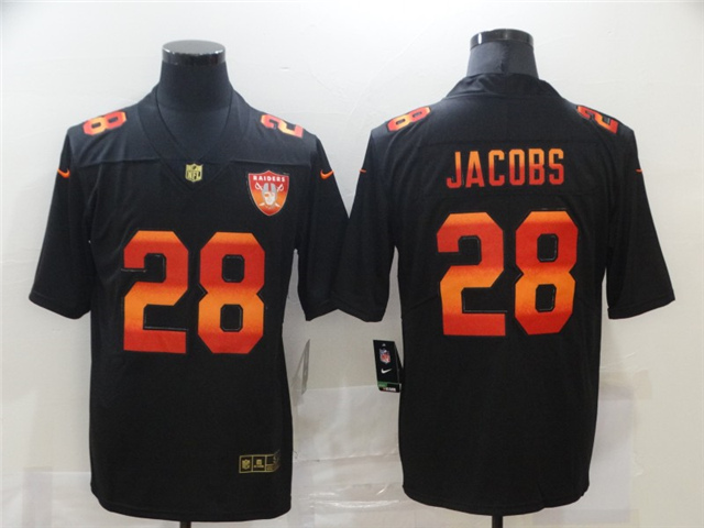 Las Vegas Raiders #28 Josh Jacobs Black Colorful Fashion Limited Jersey - Click Image to Close